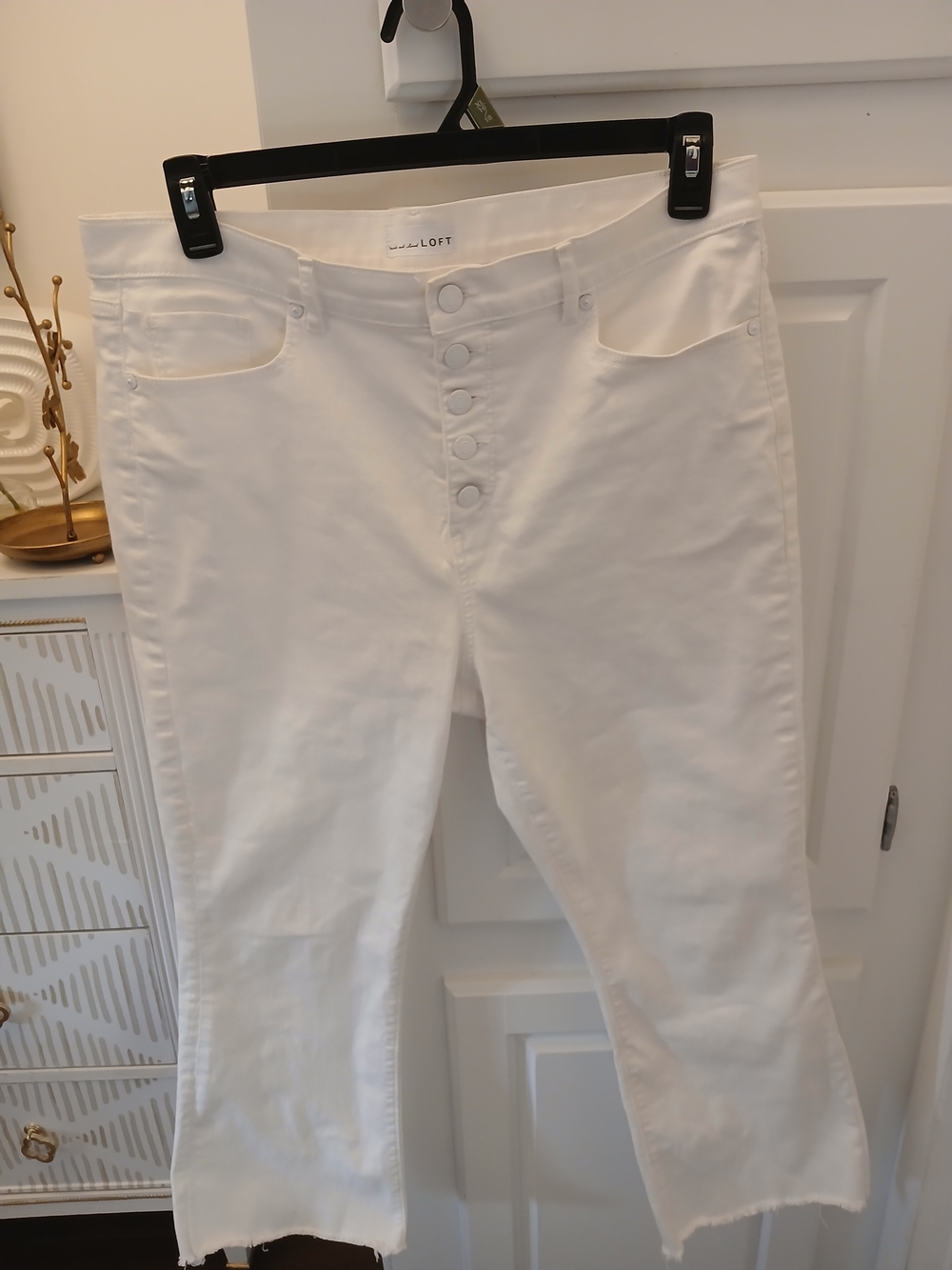 LOFT White Button-Front Cropped Jeans